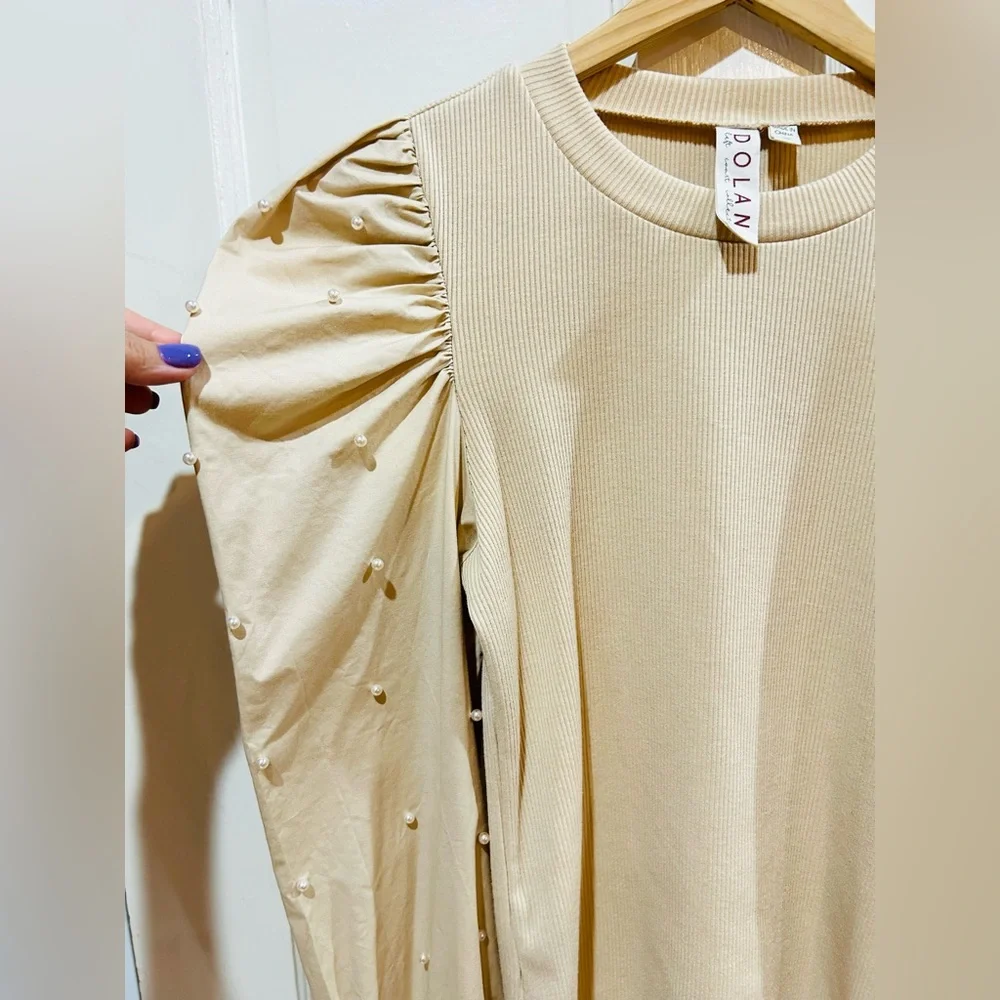 Anthropologie Dolan Cream Puff Sleeve Top Pearls Romantic Cottagecore Size XS